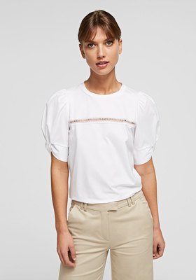 Puff Sleeve Top With Karl Logo Embroidery