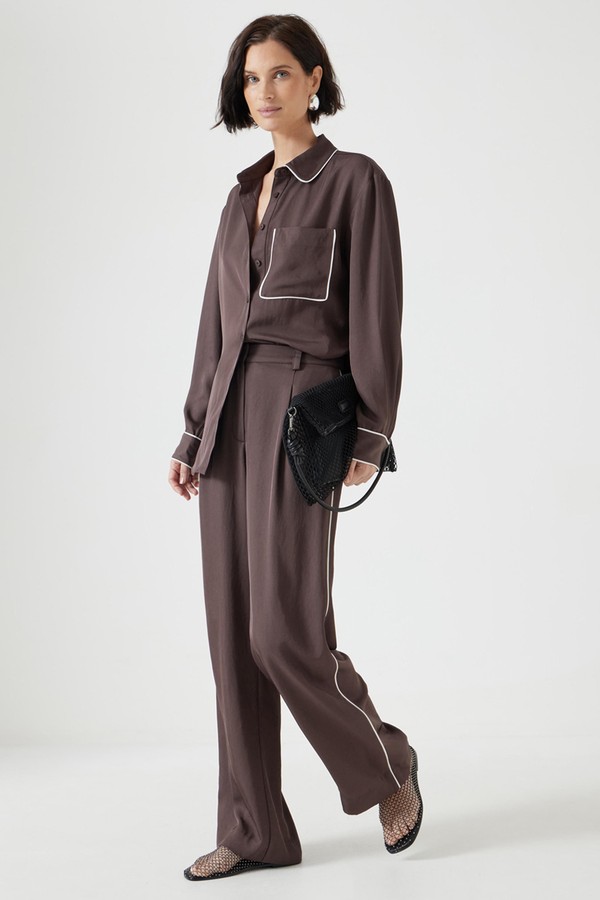 Carys Piping Detail Wide Leg Trousers