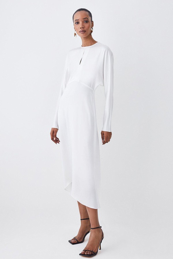 Premium Lightweight Fluid Crepe Keyhole Detail Midi Dress