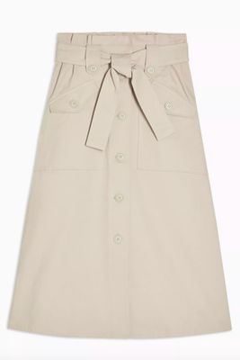 Stone Trench Belted Midi Skirt