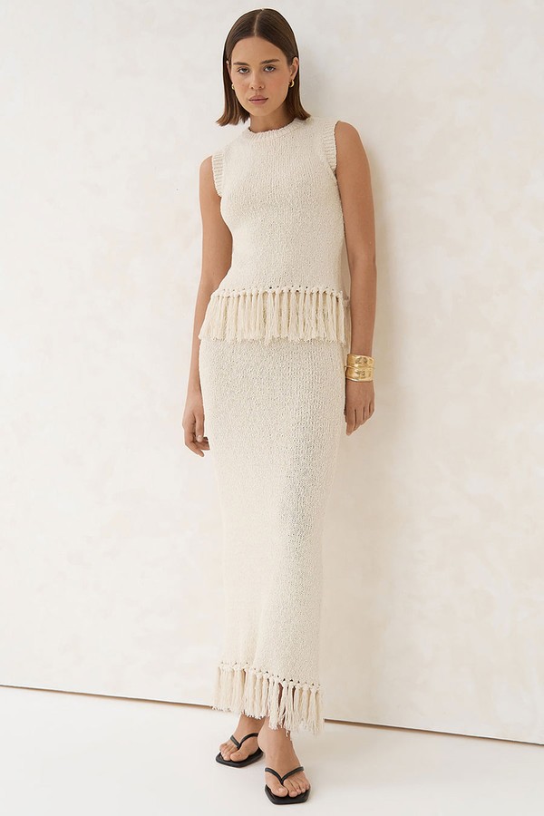 Lauryn Sleeveless Knitted Tassel Trim Top from 4th & Reckless