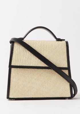 Small Leather-Trim Woven Iraca Handbag from Hunting Season