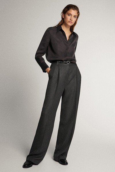 Straight Fit Herringbone Trousers from Massimo Dutti