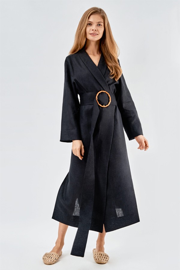 Coal Black Linen Robe from Sleeper