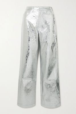 Rotie Metallic Croc Effect Coated Faux Leather Wide-Leg Pants from ROTATE Birger Christensen 