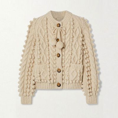 Pomme Tie-Detailed Cable-Knit Alpaca-Blend Cardigan, £510 | Dôen 