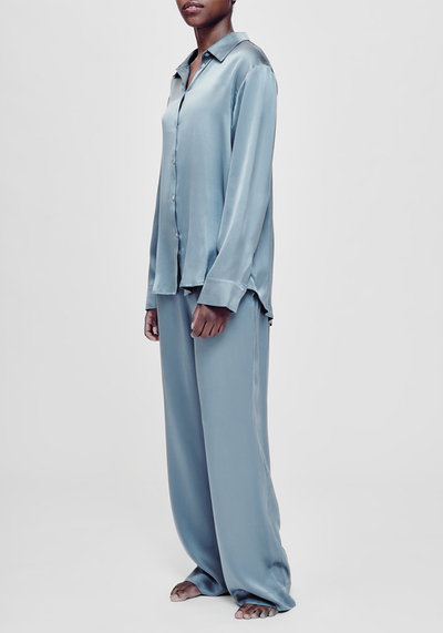 London Dust Blue Silk Pyjama Bottoms from Asceno