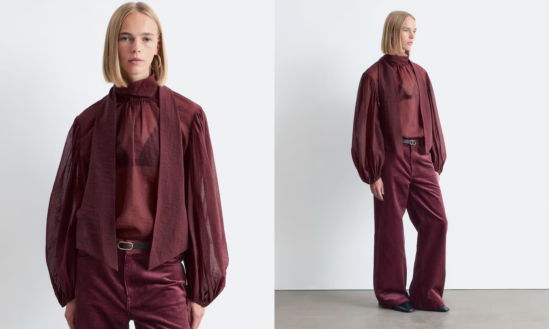 Puff-Sleeve Bow-Detail Blouse