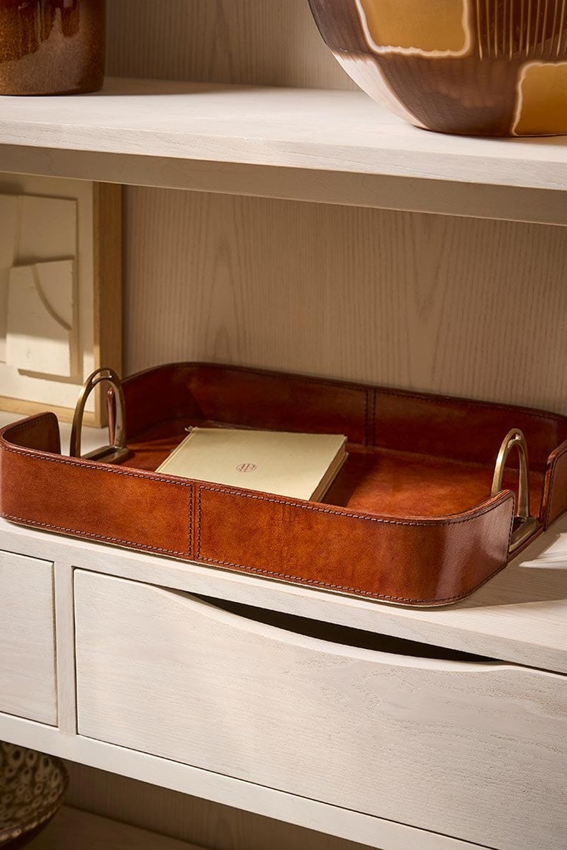 Leather Tray With Brass Handles from Cox & Cox
