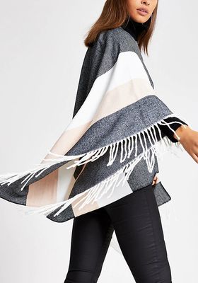 Check High Neck Zip Front Cape