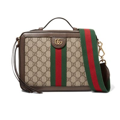GUCCI Marmont Petite textured-leather and printed coated-canvas shoulder  bag