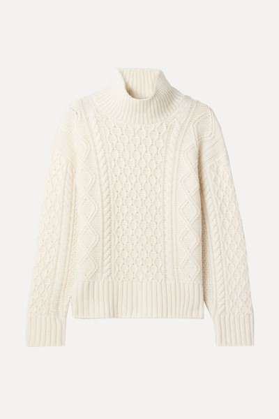 Cable-Knit Wool & Cashmere-Blend Turtleneck Sweater from Guest In Residence