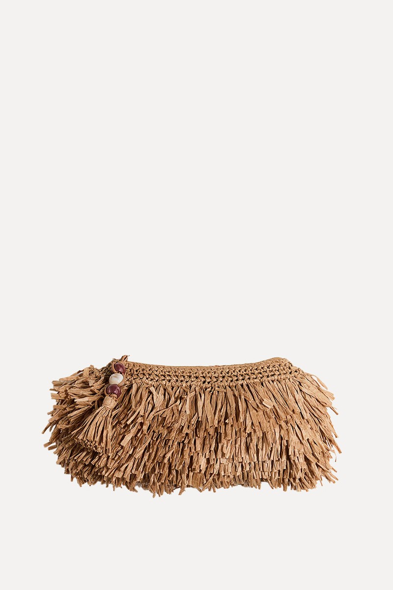 Fringed Straw Clutch