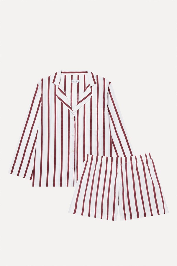 Classic Claret Stripe Pyjama Shorts Set from HONNA
