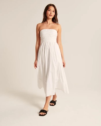 Poplin Strapless Midi Dress