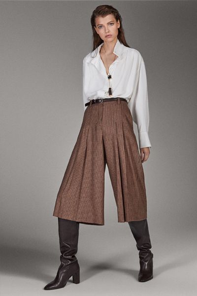 Checked Wool Palazzo Trousers from Massimo Dutti