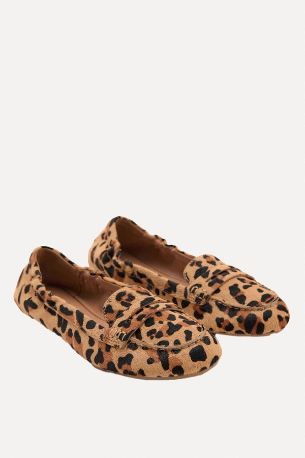 Leopard-Print Leather Moccasins from Mango