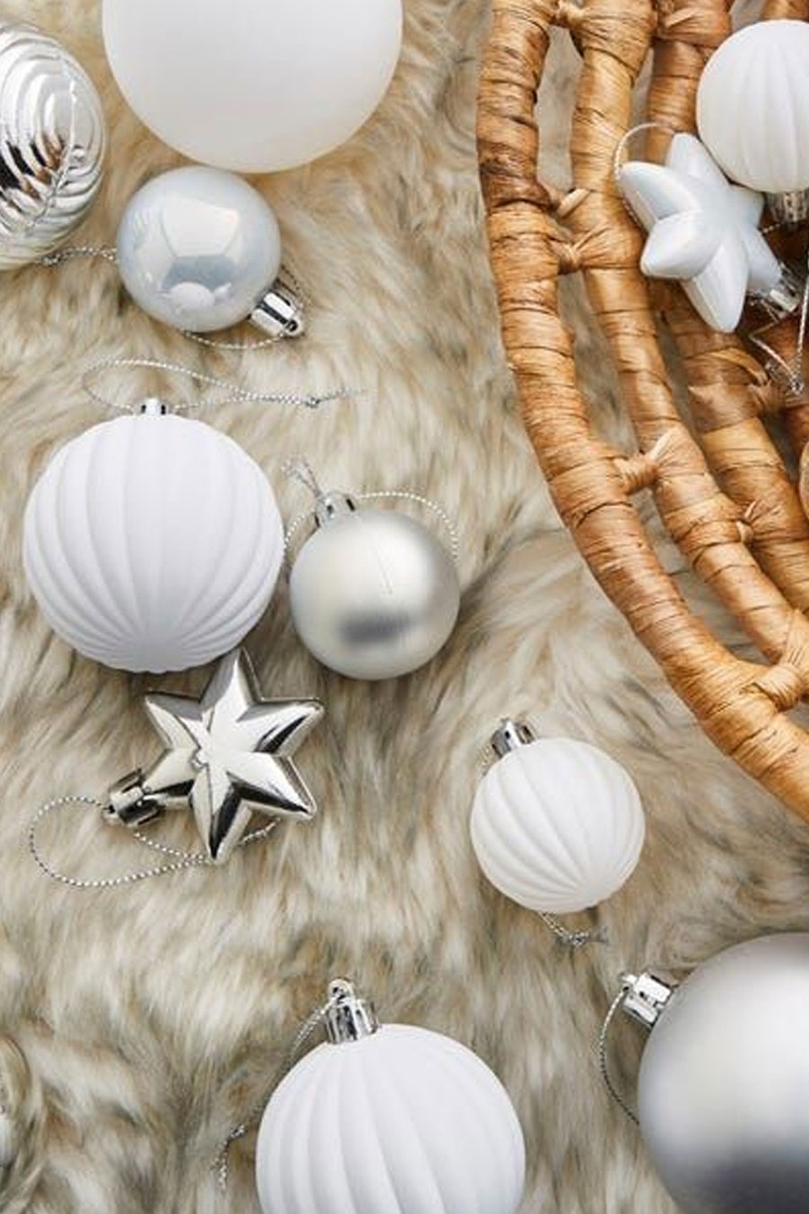 Pack of 50 Mixed Silver & White Baubles