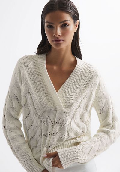 Claudine Cable Knit Shawl Neck Jumper