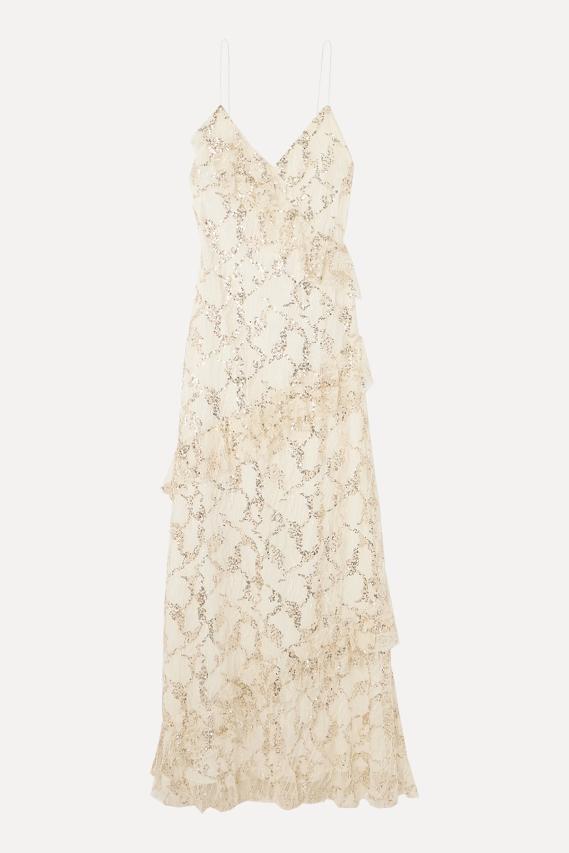 Kareen Ruffled Sequined Chantilly Lace Maxi Dress  from LoveShackFancy