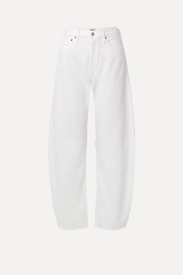 Luna Frayed High-Rise Barrel-Leg Jeans from Agolde