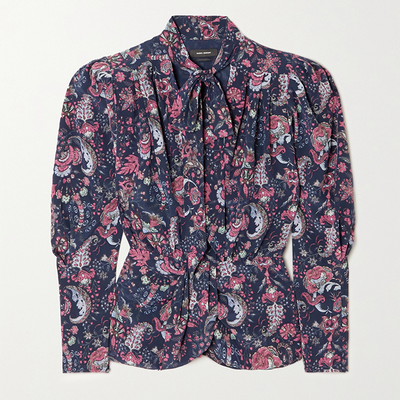 Batozia Ruched Printed Silk-Blend Crepe De Chine Blouse from Isabel Marant