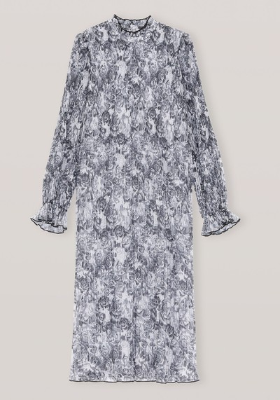 Black & White Pleated Floral Dress from Ganni