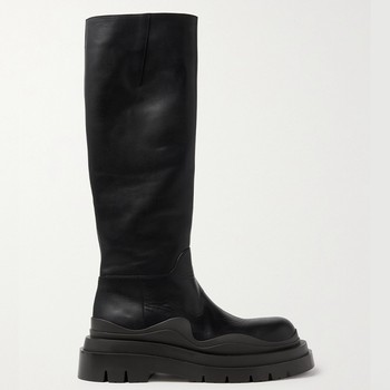 Tire Rubber-trimmed Leather Knee Boots  from Bottega Veneta