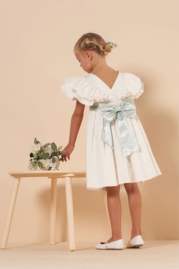 Sylvie Ruffle Dress With Sage Green Sash from Angel & Rocket