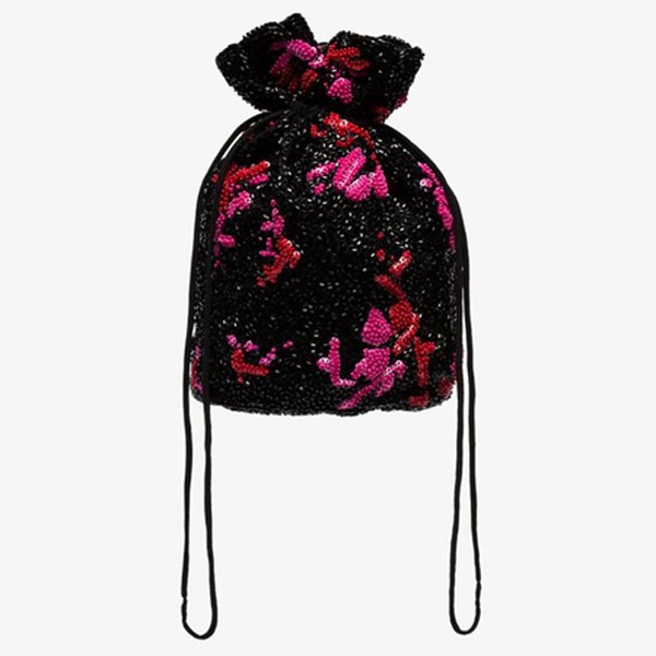 Black, Pink & Red Beaded Clutch Bag from Ganni
