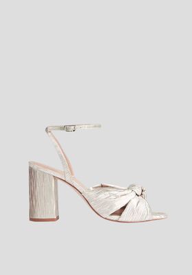 Eliana Ivory Metallic Crinkle Satin Wedding Sandals