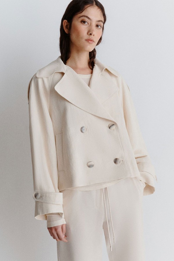 Double-Breasted Cotton & Linen Blouson Jacket 