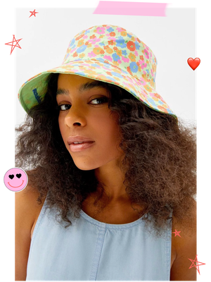 Bucket Hat With 90s Print & Floral Embroidery from Berhska