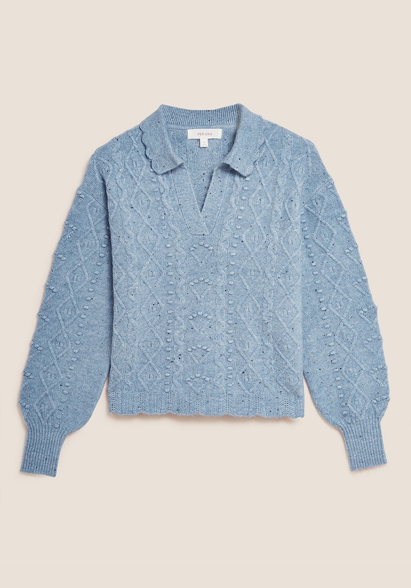 Cable Knit Collared Scallop Edge Jumper from Per Una