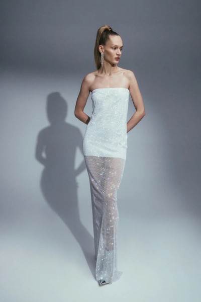 Sparkle White Maxi Dress With Open Shoulders