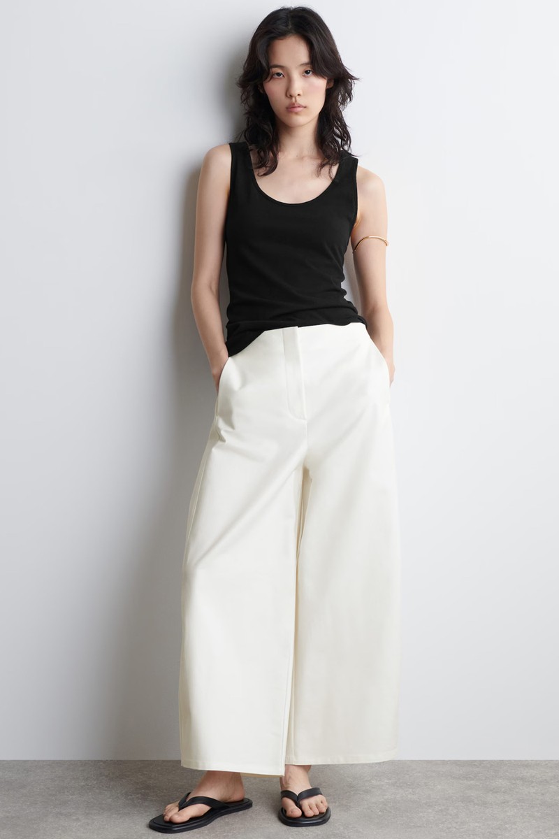 Cropped Barrel-Leg Cotton Trousers