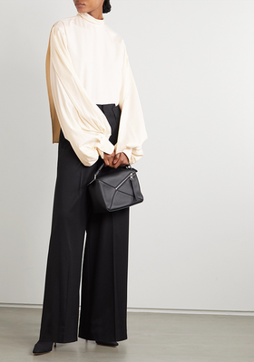 Off-White Silk-Crepe Turtleneck Blouse from Victoria Bechkam