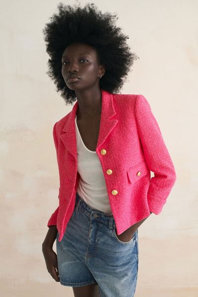 Textured Blazer With Button Details