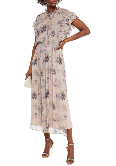 Lace-Up Gathered Printed Crepon Midi Dress from IRO