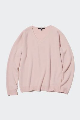 100% Cashmere 3D Knit Seamless V Neck Jumper from Uniqlo