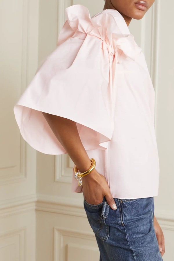 Grosgrain-Trimmed Ruffled Cotton-Poplin Blouse from Roksanda