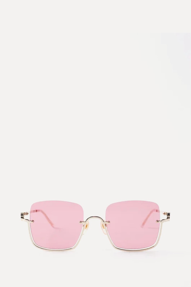 Half-Rim Square Metal Sunglasses from Gucci Eyewear