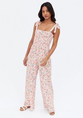 Ditsy Floral Shirred Tie Strap Jumpsuit from New Look