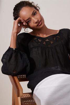 The Deia Linen-Gauze Cutwork Blouse from The White Company