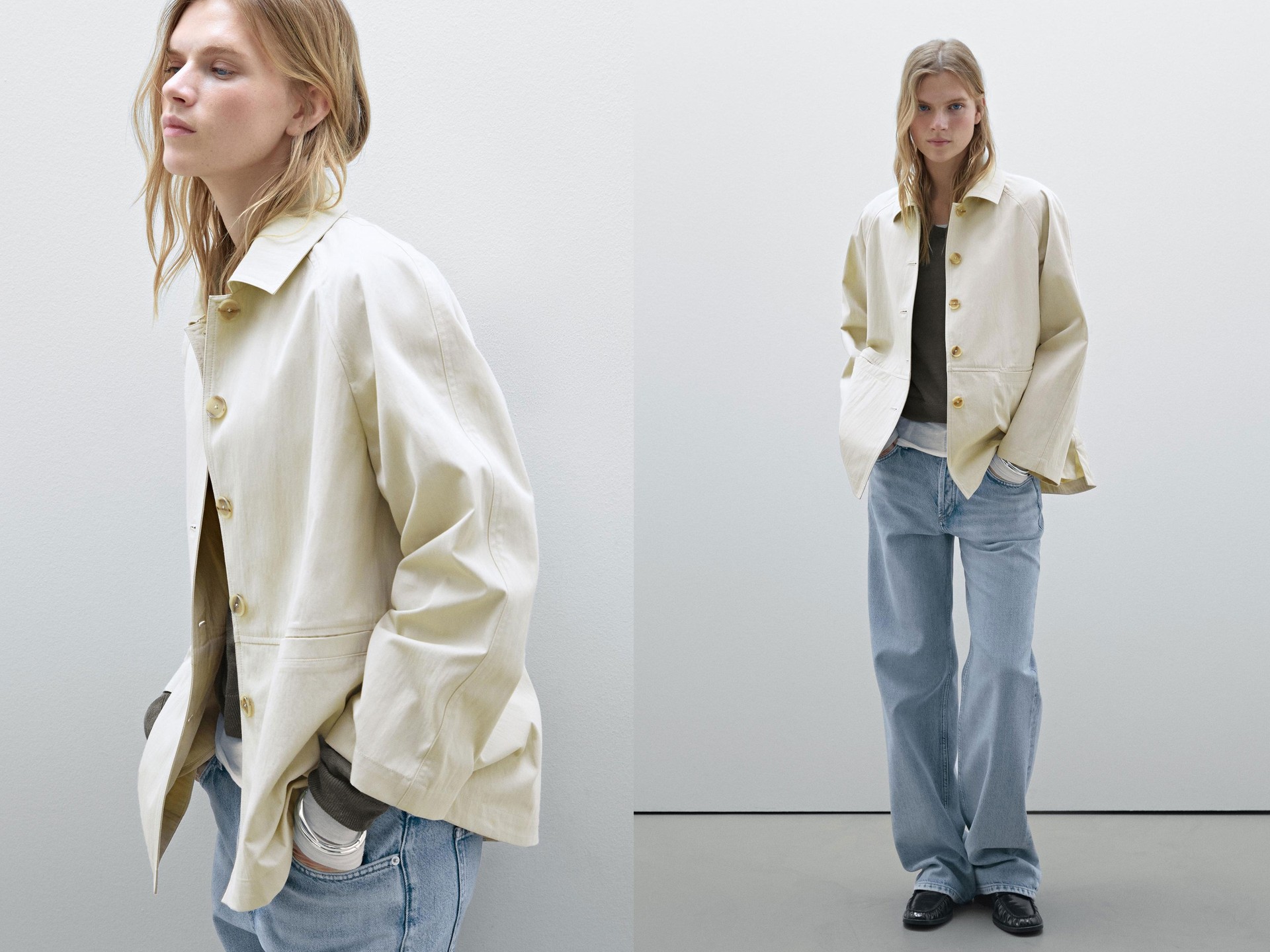 Cotton Blend Raglan Sleeve Trench Coat from Massimo Dutti