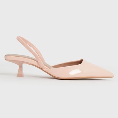 Pale Pink Patent Slingback Kitten Heel Court Shoes from New Look