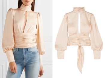 Night Out Open-Back Ruched Satin Blouse from Orseund Iris