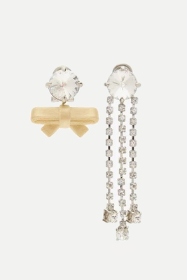 Mismatched Crystal And Bow Earrings from Miu Miu