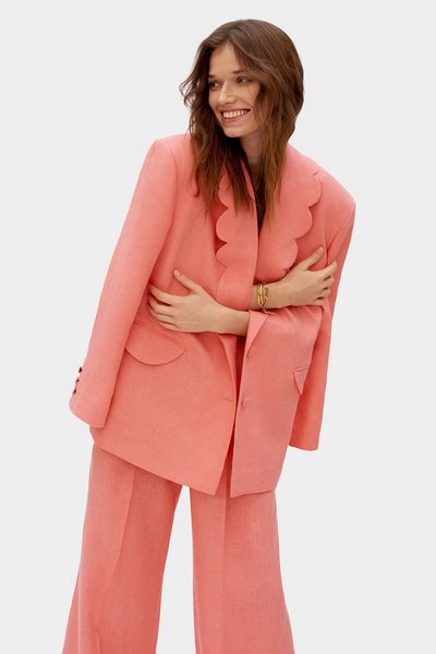 Coral Dynasty Linen Blazer Jacket 