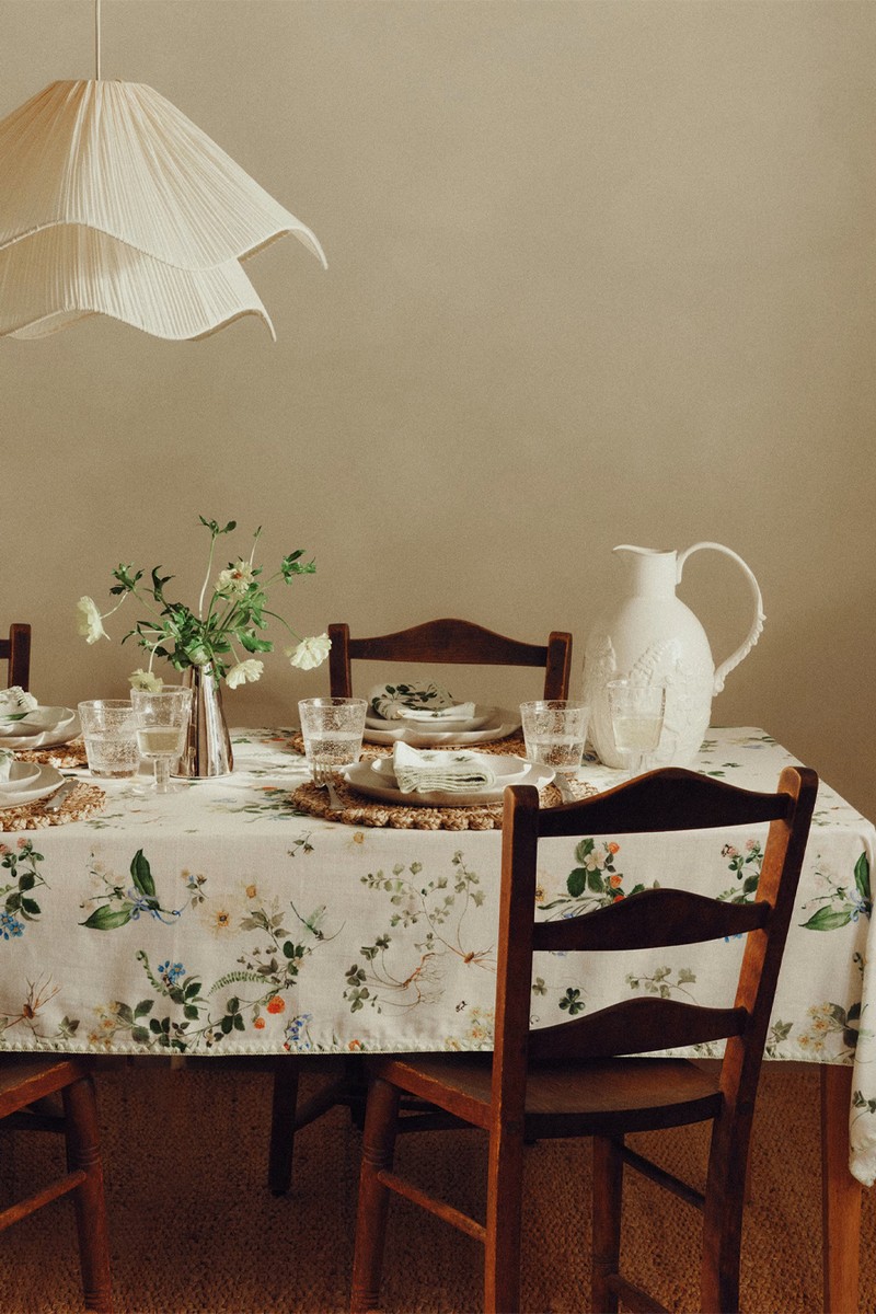 Cotton With Linen Floral Tablecloth